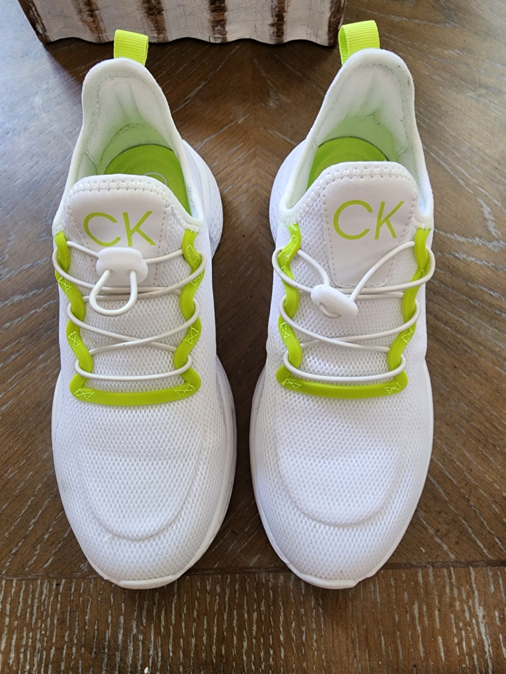 Calvin Klein White Sneakers with Neon Lime Accents - Womens